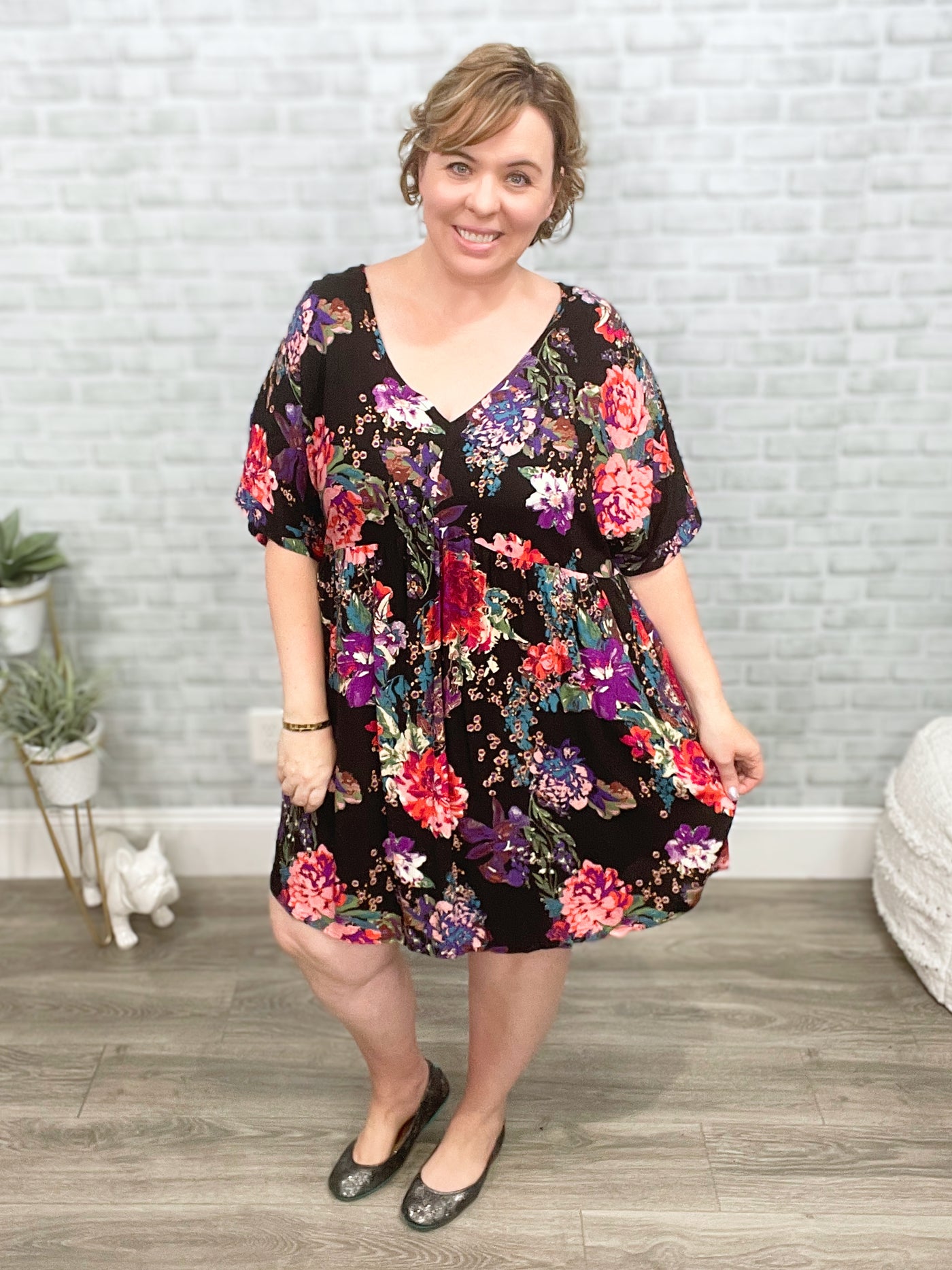 Floral on Black Babydoll Dress from Andree by Unit