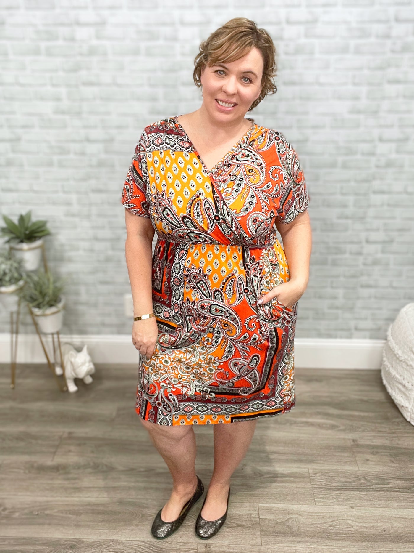 Boho Terracotta Paisley Print Dress