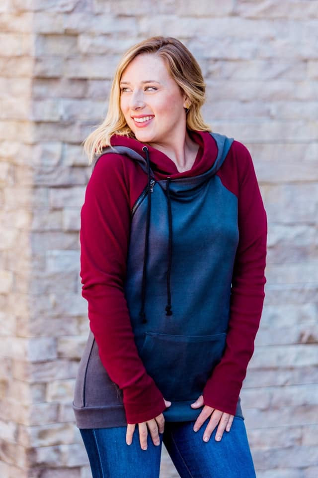 Michelle Mae Double Hoodie - Burgundy & Charcoal Gray