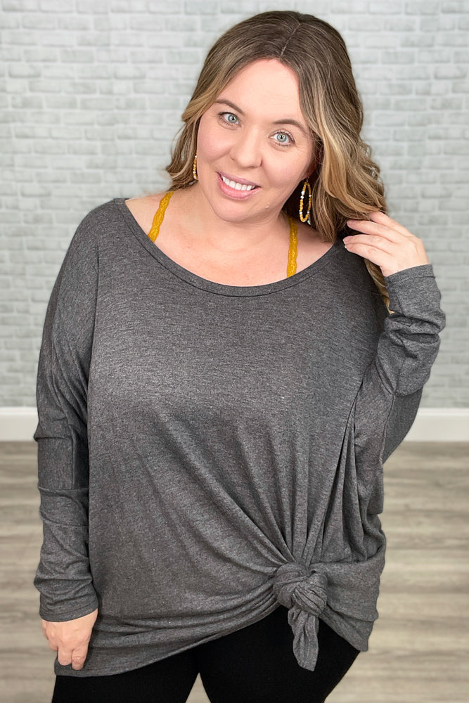 Long Sleeved Oversized Boxy Tunic - Charcoal