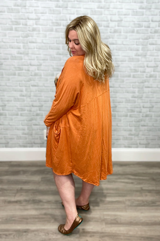 Open Front Cardigan with pockets - Pumpkin Spice