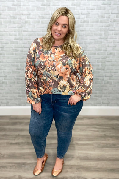 Fall Floral Knit Top with Blouson Sleeves {Andree by Unit}