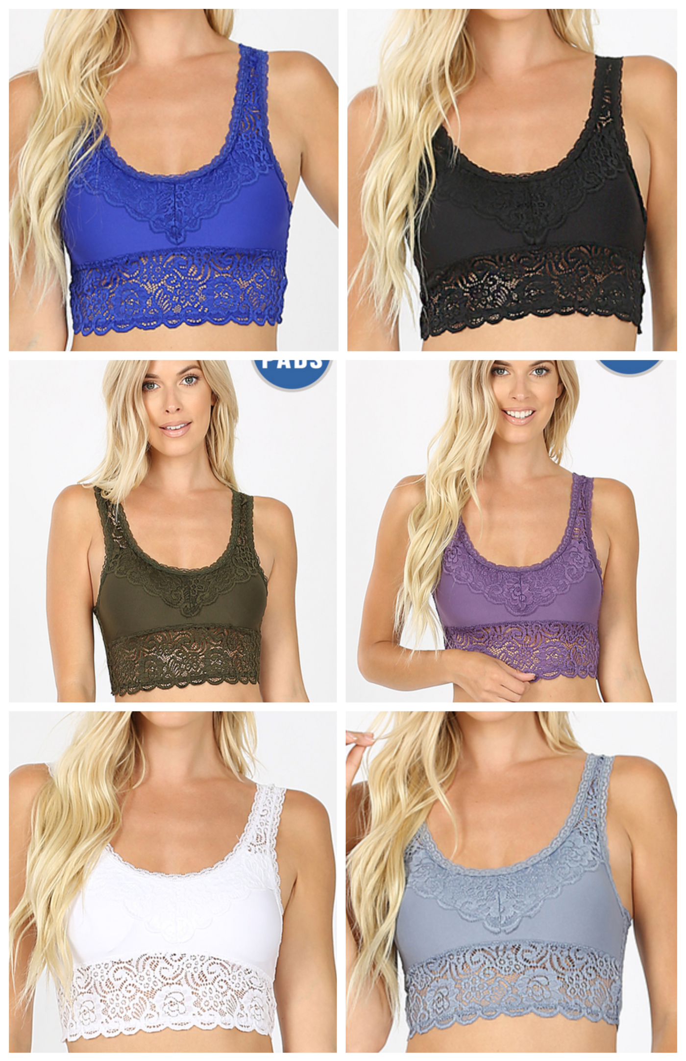 Beautifully Basic Padded Lace Bralette - various colors