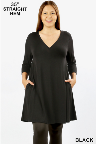 3/4 Sleeve V-Neck Swing Tunic