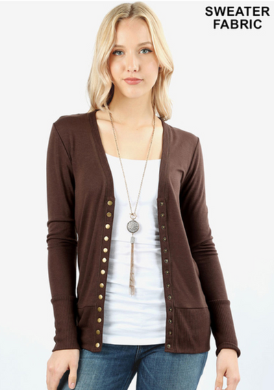 Long Sleeve Snap Cardigan - Chocolate Brown