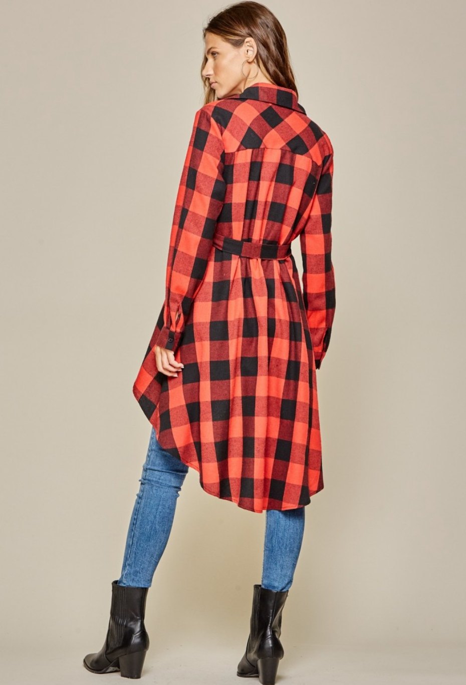 Red & Black Buffalo Plaid Hi-Lo Hem Button Front Flannel Tunic {Andree by Unit}
