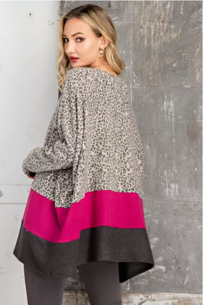 Animal Print, Fuchsia, and Charcoal Brushed Soft Tunic Top