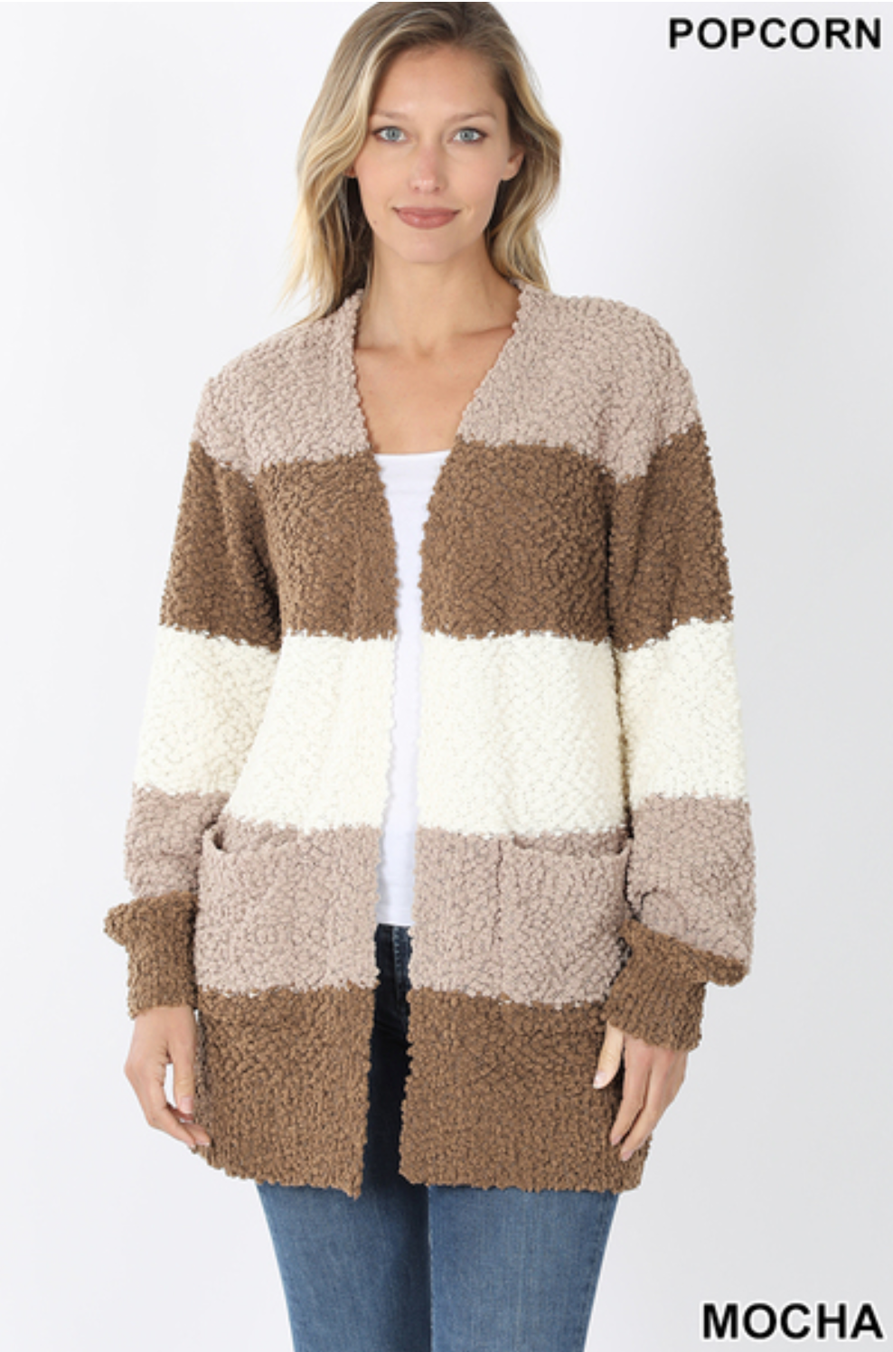 Wide Striped Popcorn Cardigan - Mocha Mix