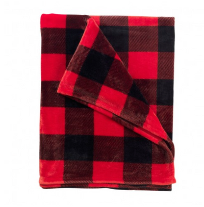 Plush Red and Black Buffalo Plaid Blanket - 80" x 50"