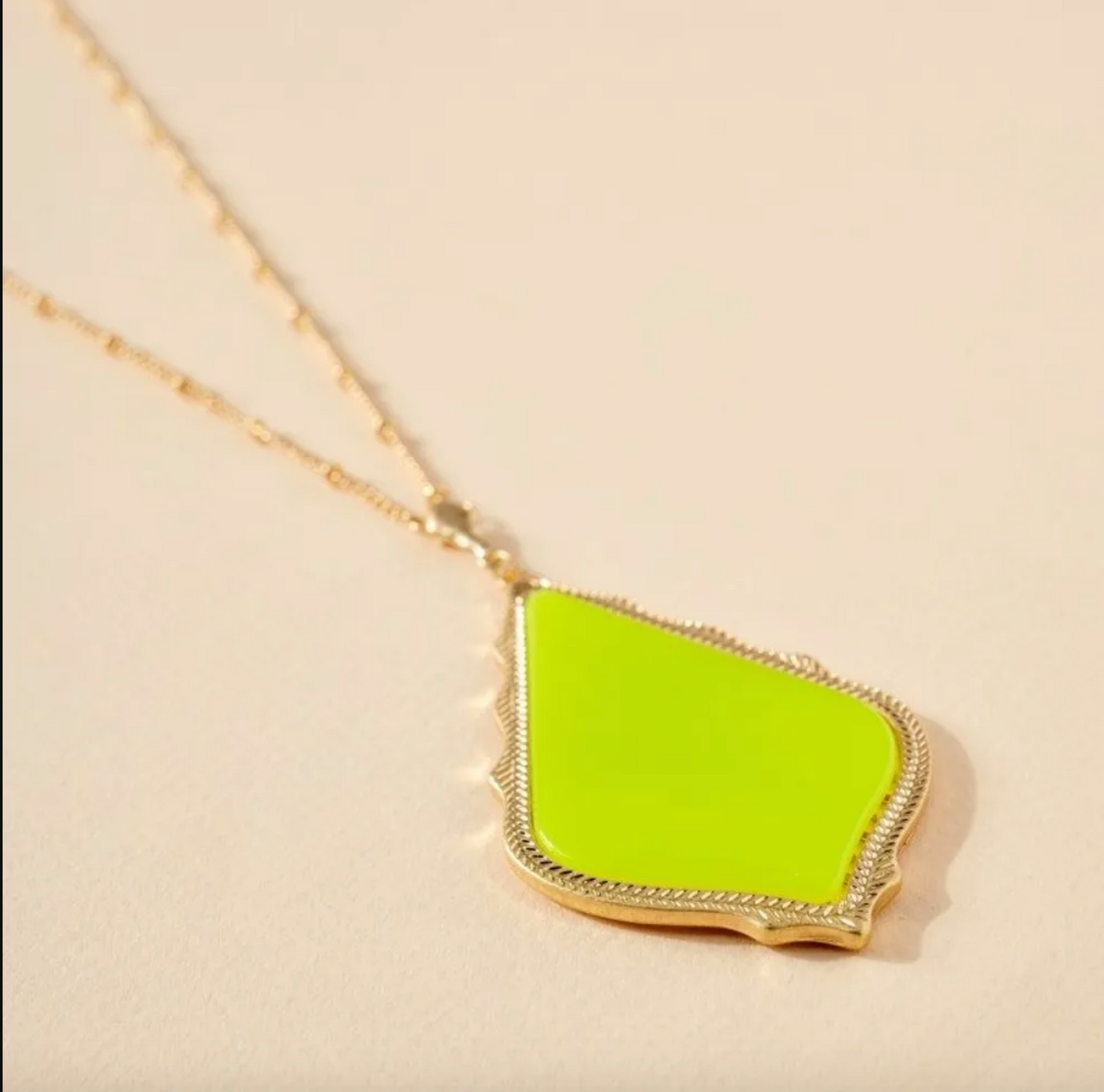 The “Tamela” - Long Gold Pendant Necklace - Neon Pink, Neon Yellow, or Teal