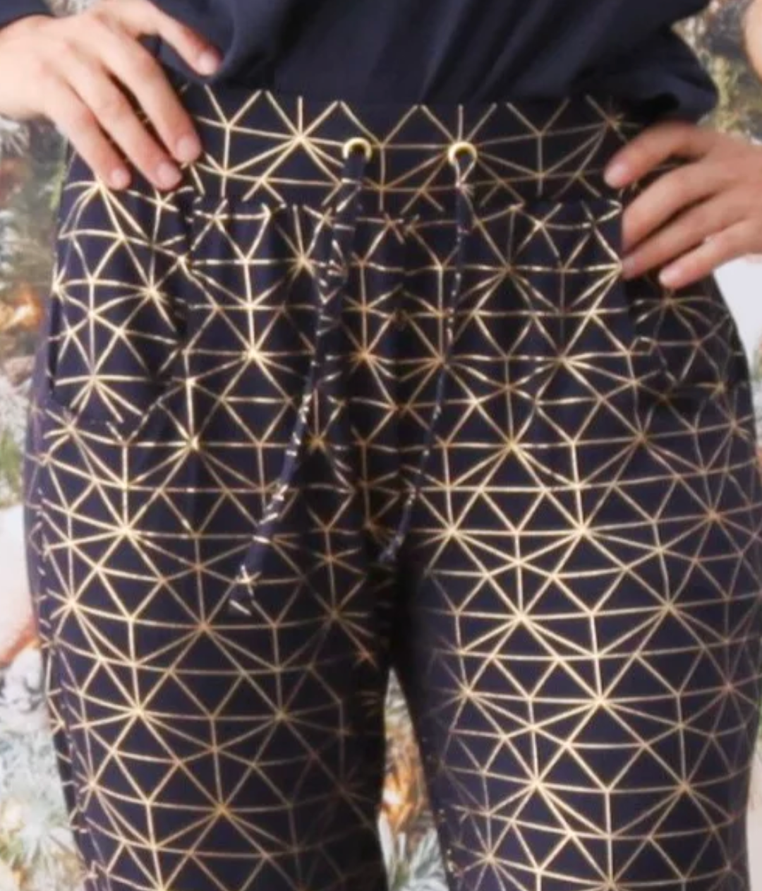 Navy with Metallic Foil Geometric Print Jogger Pajama PJ bottoms
