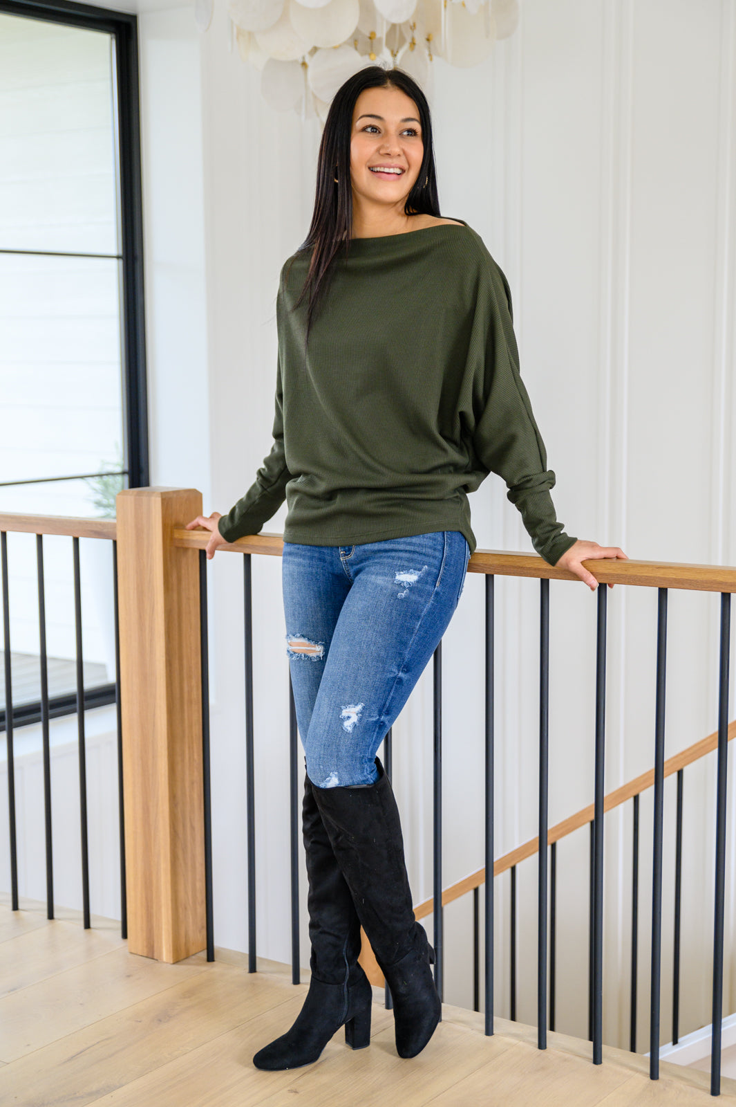 Spare Time Dolman Sleeve Solid Knit Top