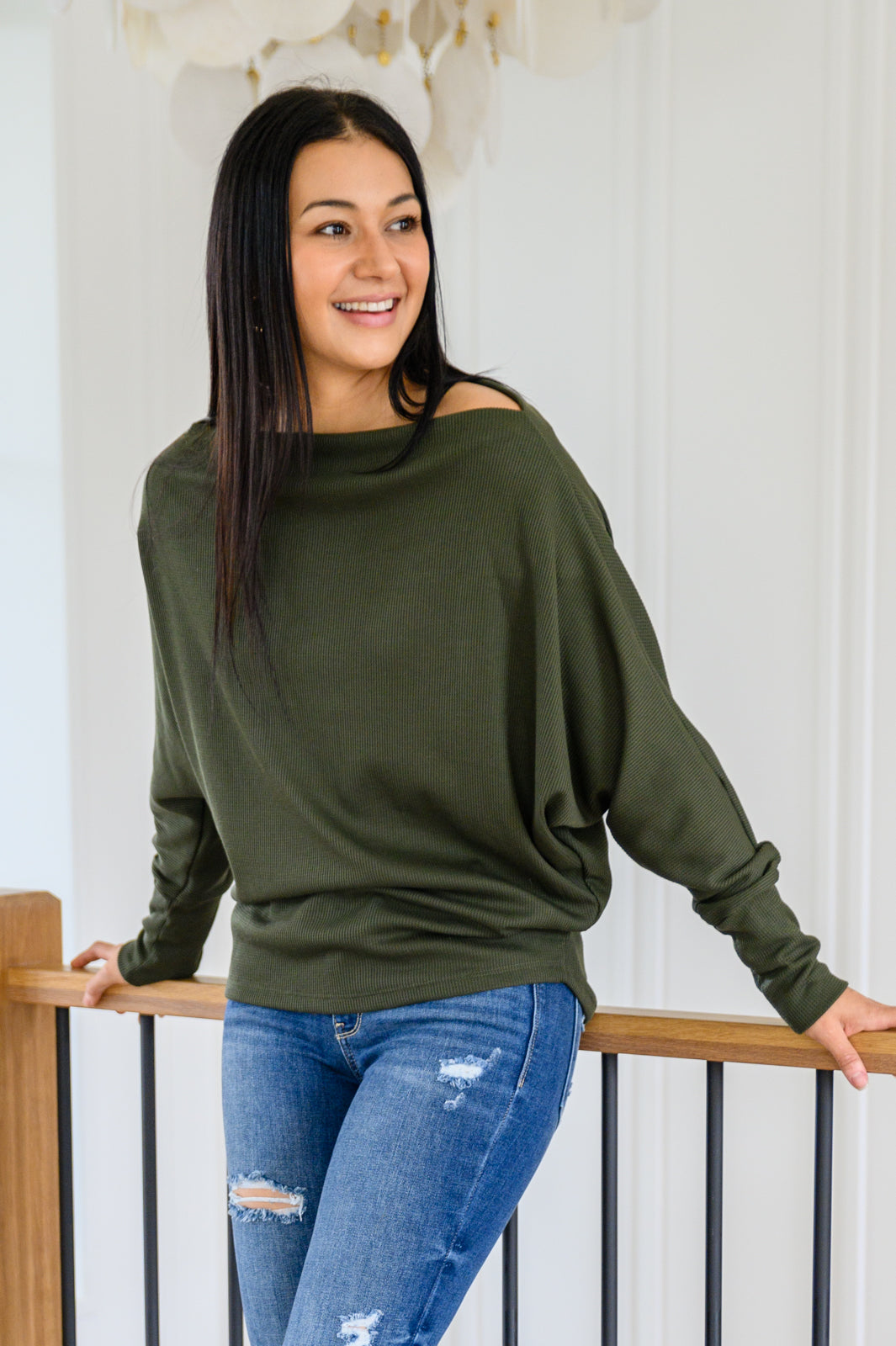 Spare Time Dolman Sleeve Solid Knit Top