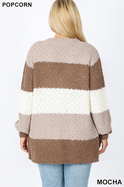 Wide Striped Popcorn Cardigan - Mocha Mix