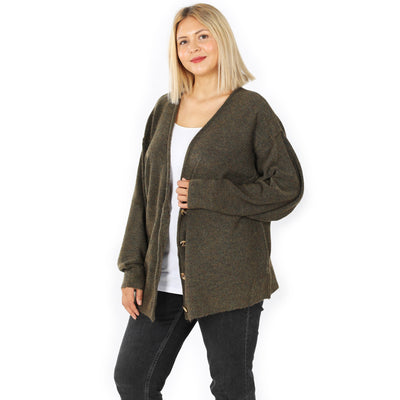 Heathered Fabric Button-Front Cardigan