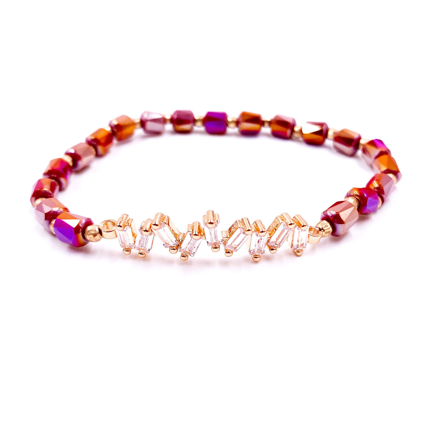 Bead and Crystal Stretch Bracelet - the "Asher" in Cranberry