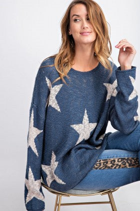 Rewrite the Stars Teal with White Stars Sweater {Easel}