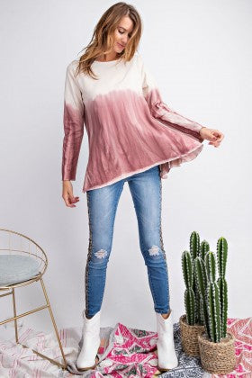 Ivory & Mauve Dip Dyed Long Sleeve Top {Easel}