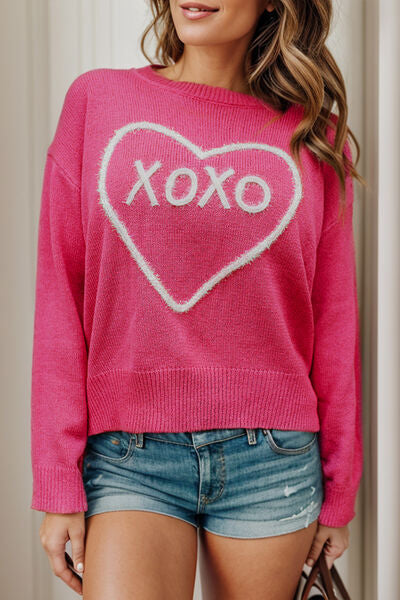 XOXO Hot Pink Sparkly Heart Sweater