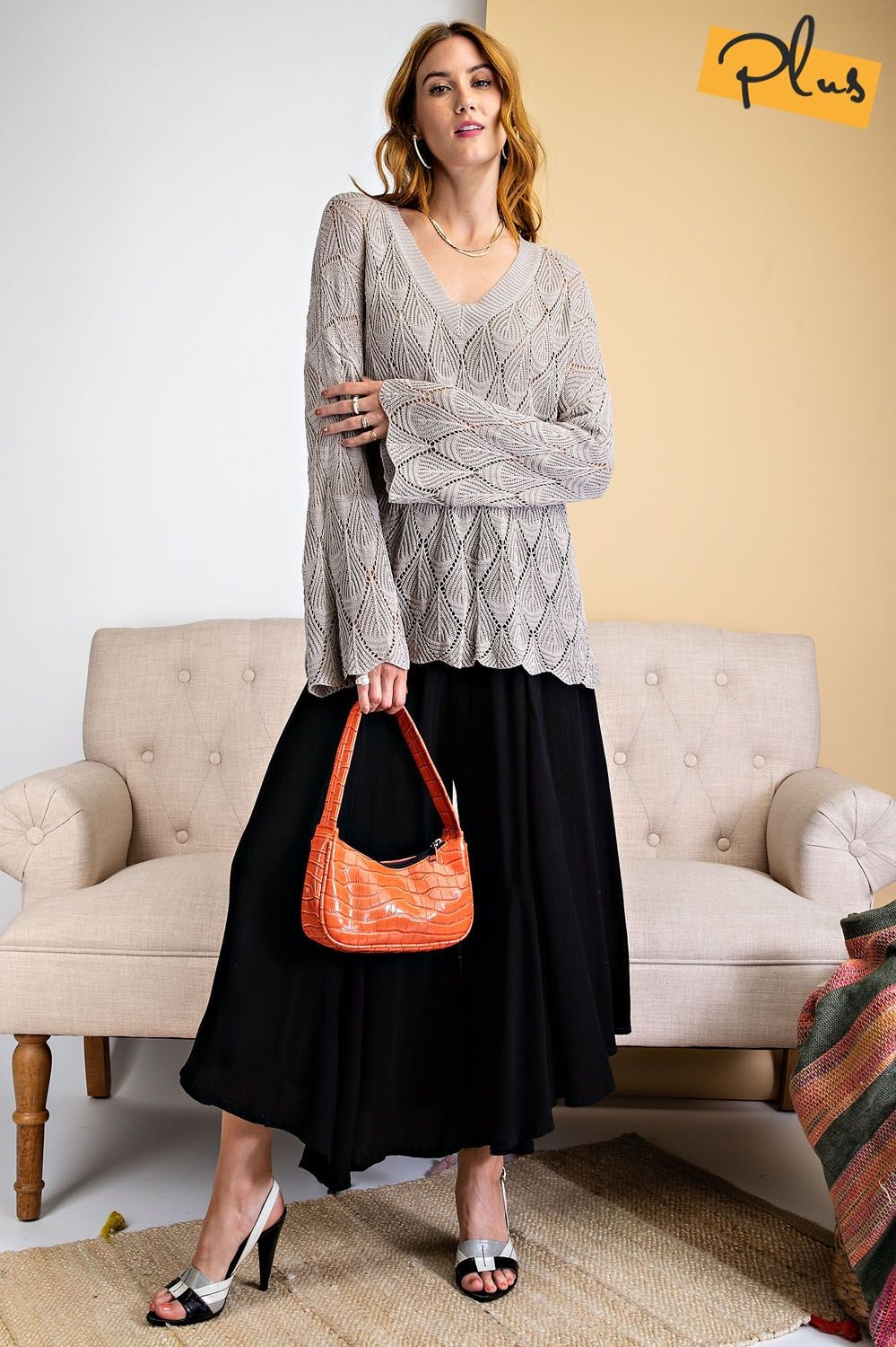 Gorgeous Warm Gray Lightweight Knit Sweater from Easel
