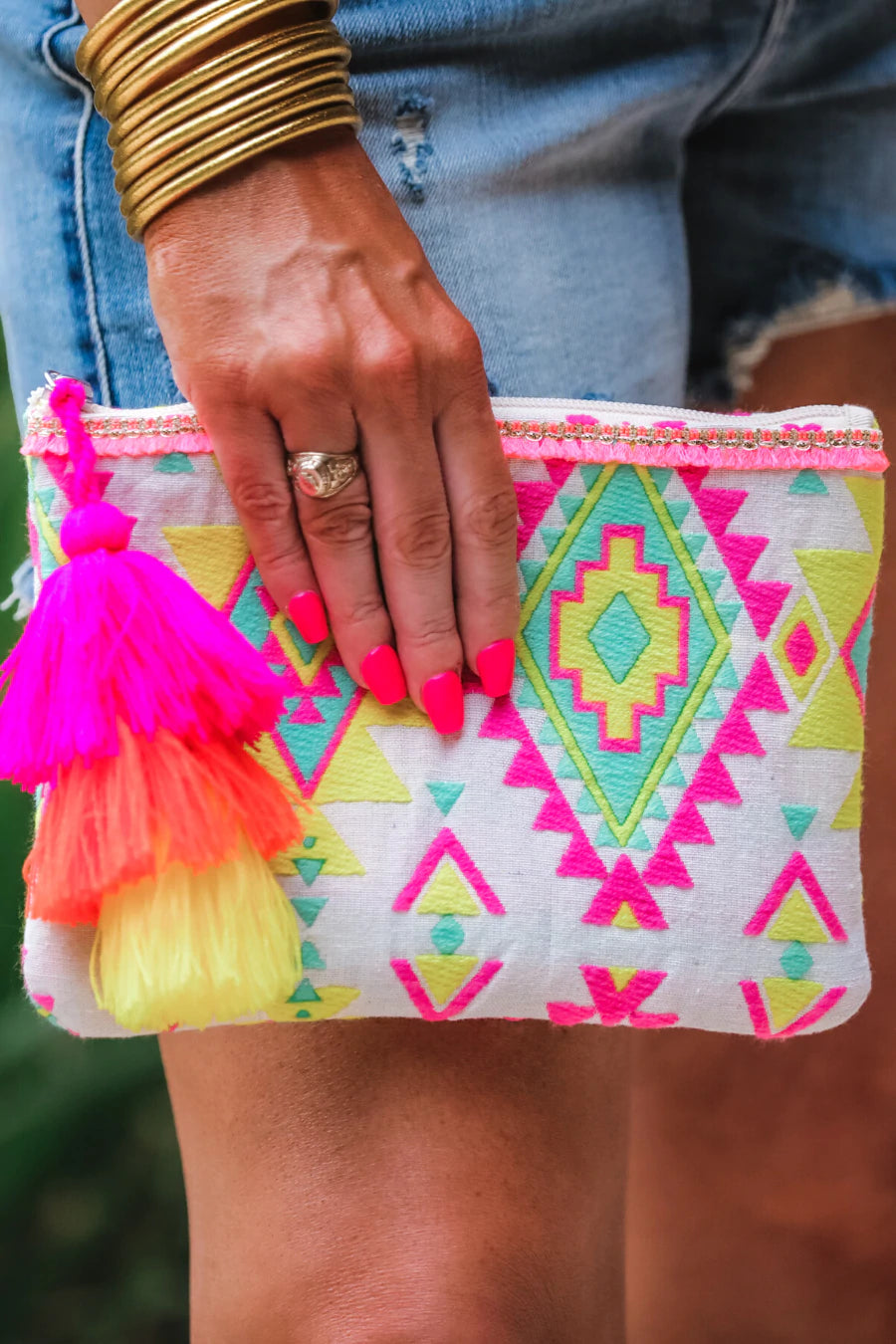 Oceans Away Neon Clutch with Tassel