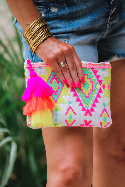 Oceans Away Neon Clutch with Tassel