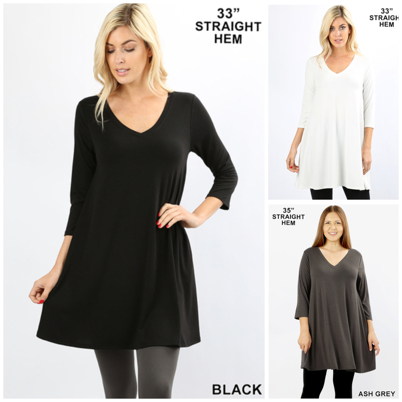 3/4 Sleeve V-Neck Swing Tunic